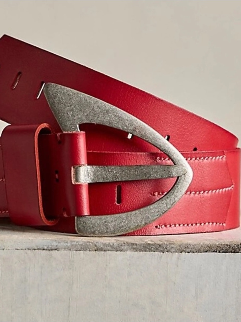 Free People Denver Red Women’s Belt with Brushed Silver Buckle